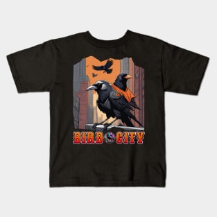 BIRD CITY BALTIMORE RAVEN AND ORIOLES OVER VIEW THE TOWN DESIGN Kids T-Shirt